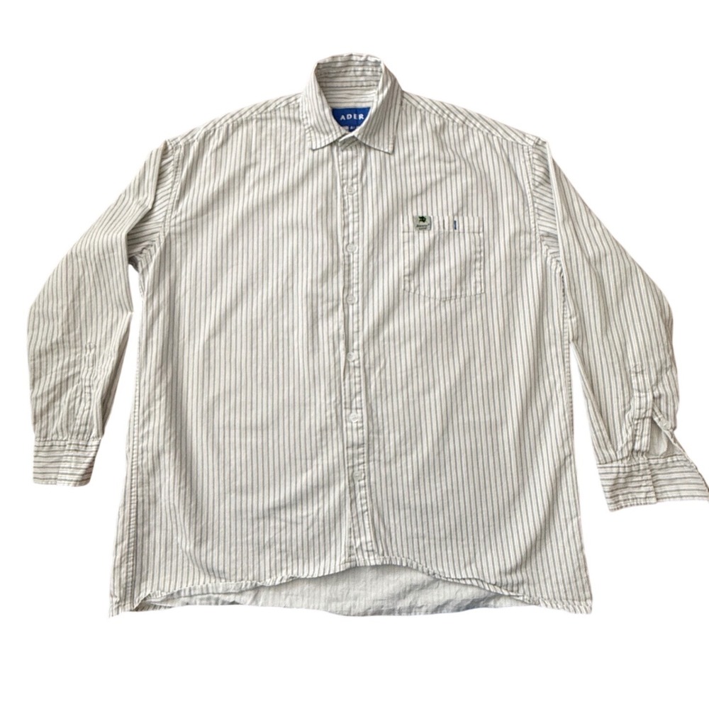 Ader Error Space Invaders Striped Button Down Shirt White Grey Oversized A1